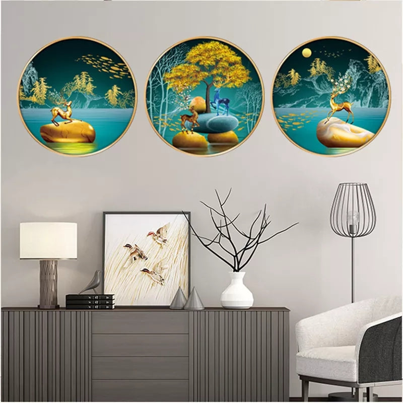 3PC Same Size Circle Canvas / Crystal Porcelain / LED Wall Art Lamp Abstract Wall Hanging