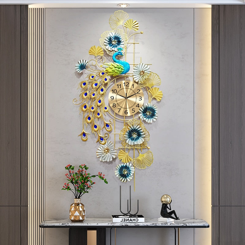 Peacock Clock -  Chinese style wall clock, living room, peacock decoratio