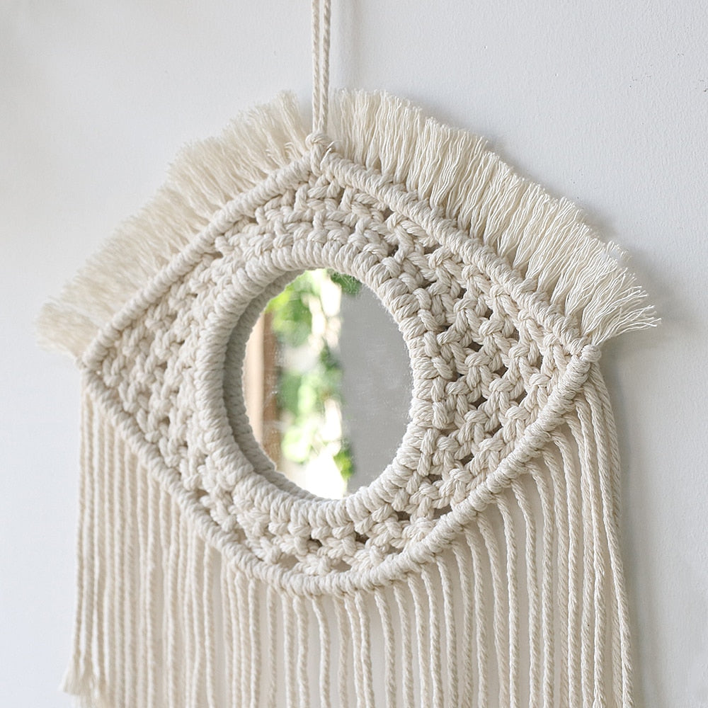 Handloom Wall Decor -  Mirror Boho Woven Mirror Tapestry