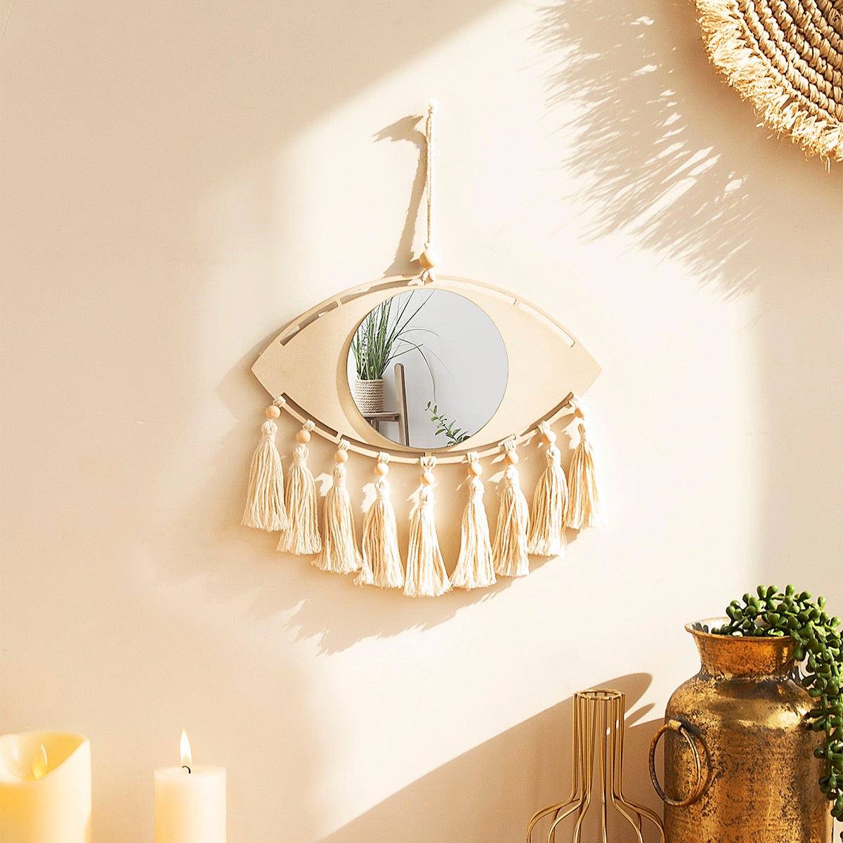 Handloom Wall Decor -  Mirror Boho Woven Mirror Tapestry