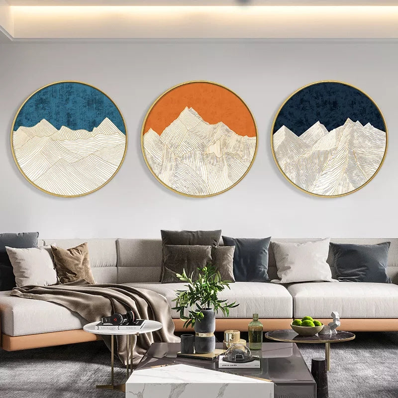 3PC Same Size Circle Canvas / Crystal Porcelain / LED Wall Art Lamp Abstract Wall Hanging