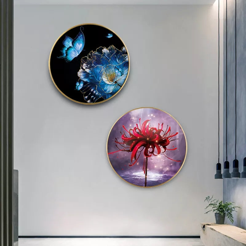 FINAL Single Circle Canvas / Crystal Porcelain / LED Wall Art Lamp Abstract Wall Hanging