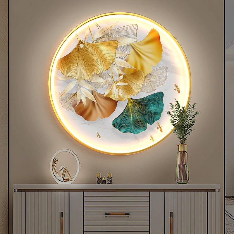 FINAL Single Circle Canvas / Crystal Porcelain / LED Wall Art Lamp Abstract Wall Hanging