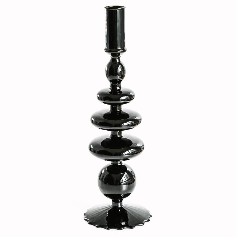 Candleholder -  Black Glass Flower Vase