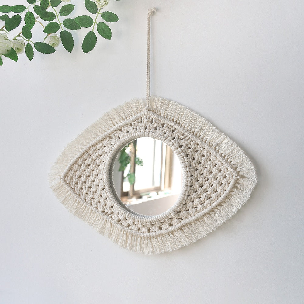 Handloom Wall Decor -  Mirror Boho Woven Mirror Tapestry