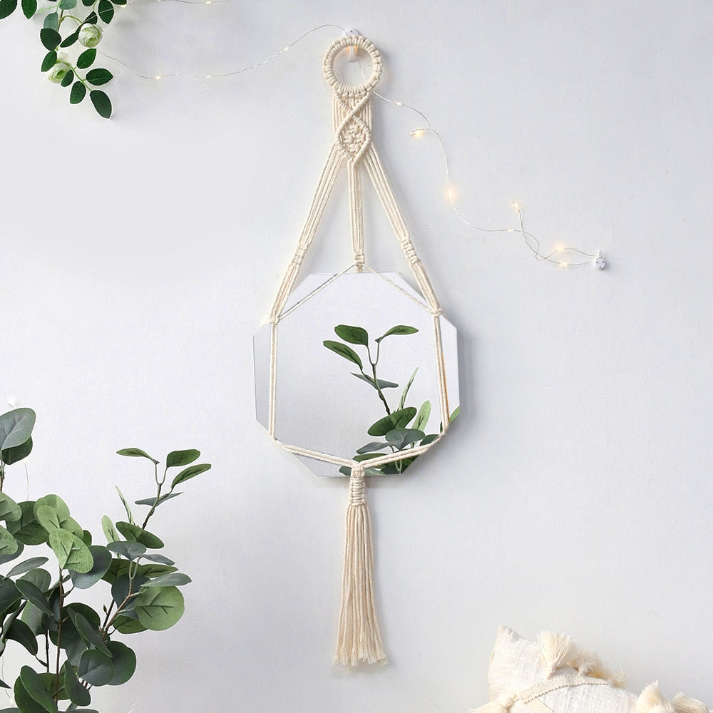 Handloom Wall Decor -  Mirror Boho Woven Mirror Tapestry