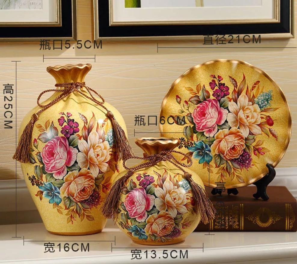 Ceramic 3PC Vases/ Jars set  with Ceramic Plate