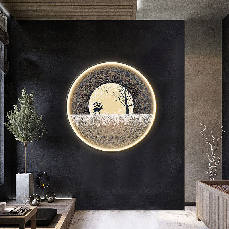 Single Circle Canvas / Crystal Porcelain / LED Wall Art Lamp Abstract Wall Hanging