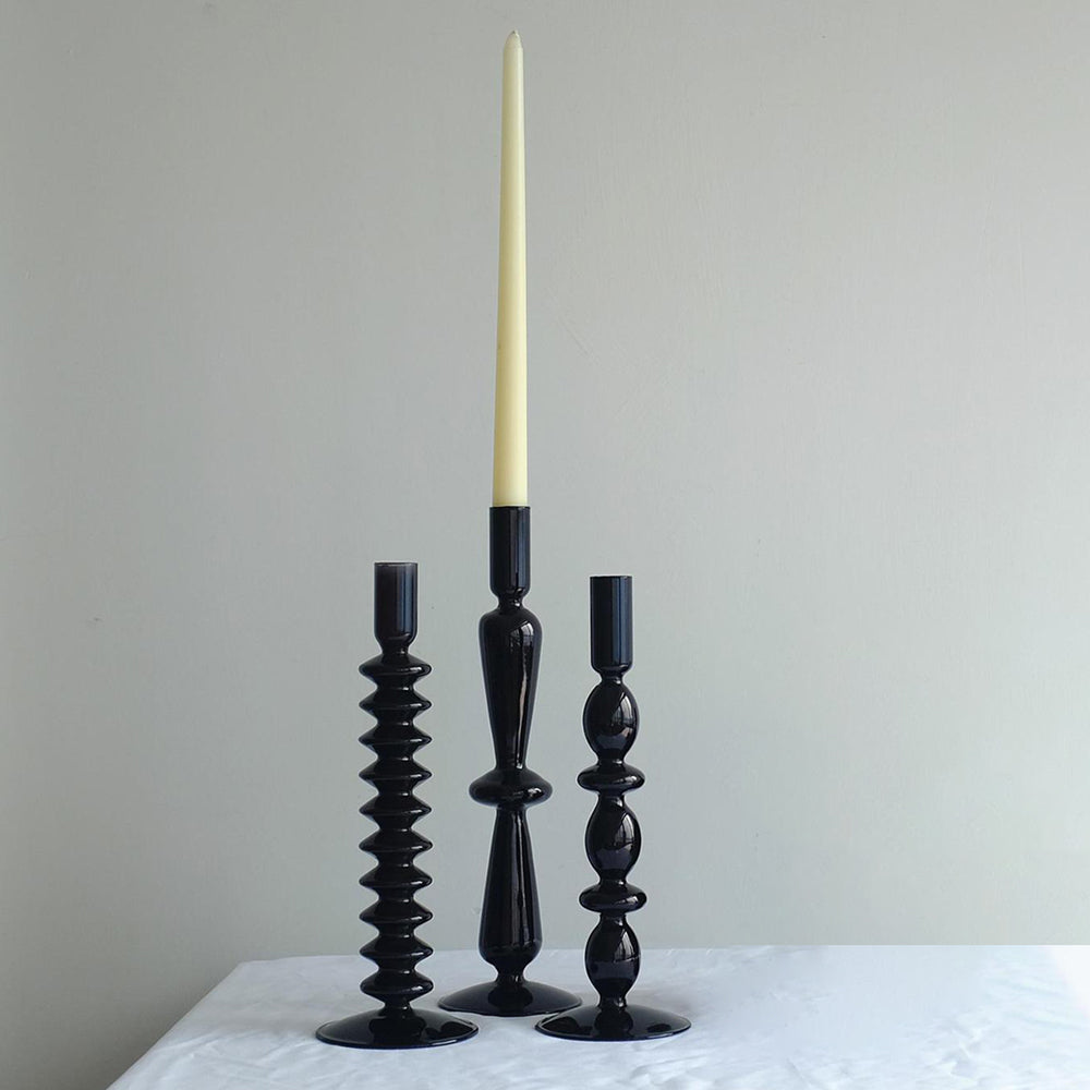 Candleholder -  Black Glass Flower Vase