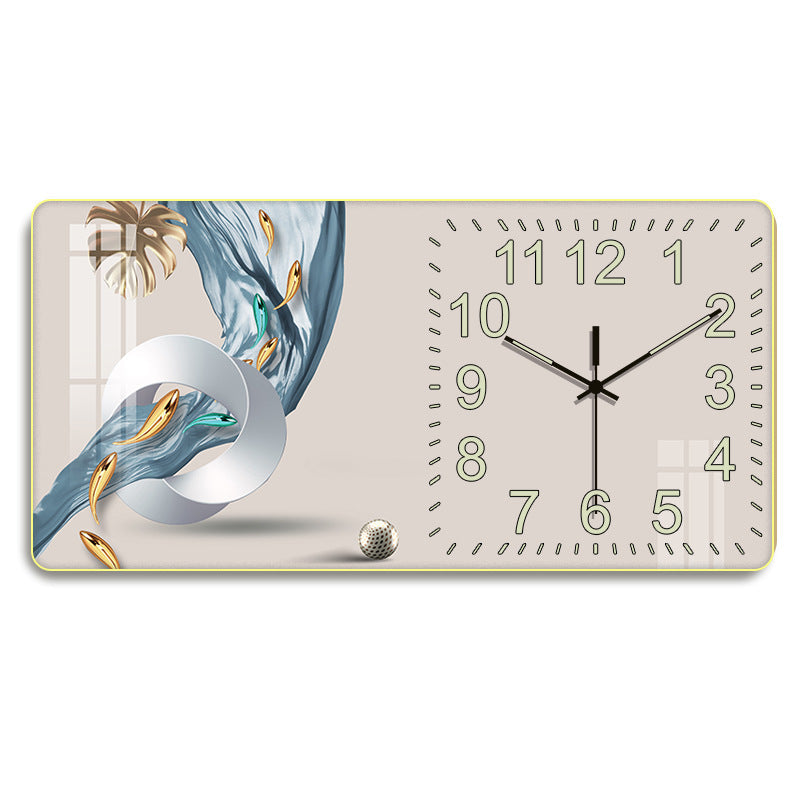 Rectangular Landscape Crystal Porcelain Clock Wall Hanging