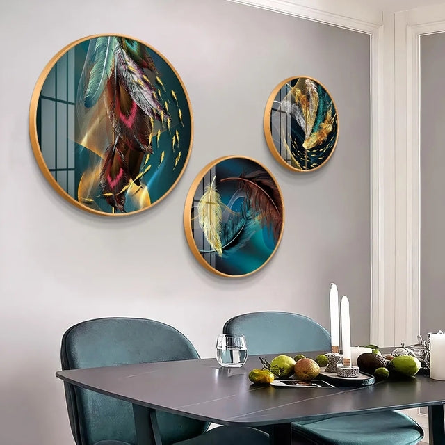 Different Size 3PC Circle Canvas / Crystal Porcelain / LED Wall Art Lamp Abstract Wall Hanging