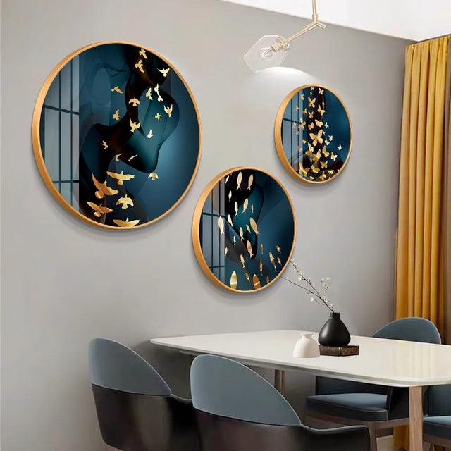 Different Size 3PC Circle Canvas / Crystal Porcelain / LED Wall Art Lamp Abstract Wall Hanging