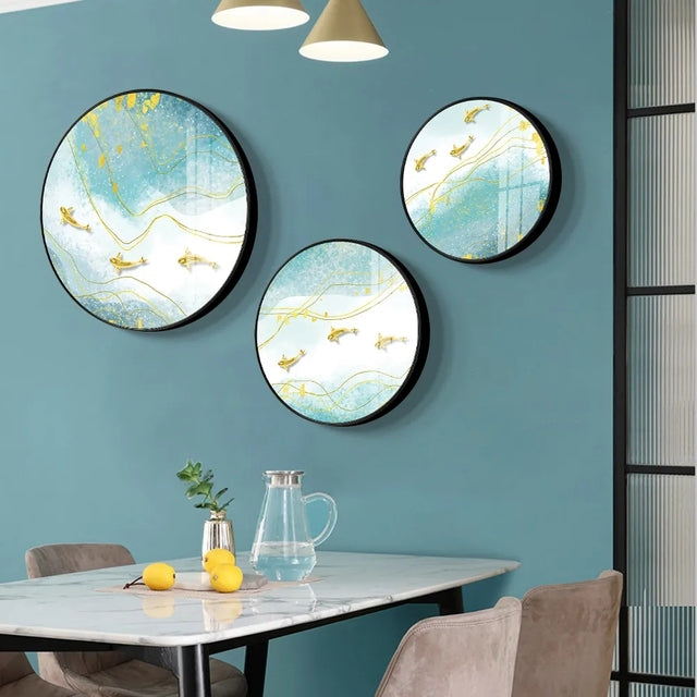 Different Size 3PC Circle Canvas / Crystal Porcelain / LED Wall Art Lamp Abstract Wall Hanging