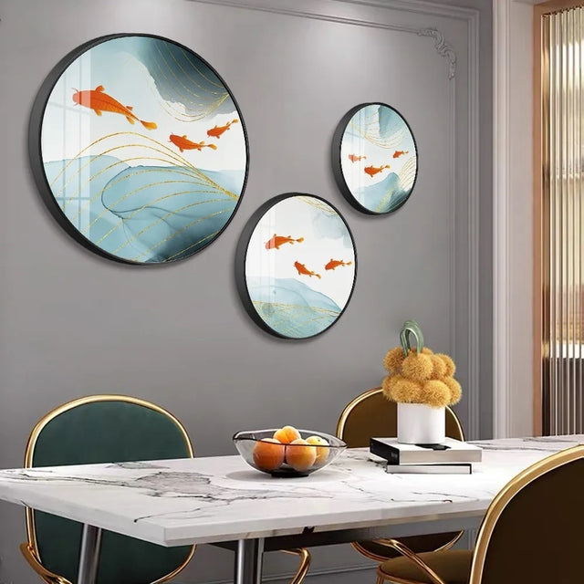 Different Size 3PC Circle Canvas / Crystal Porcelain / LED Wall Art Lamp Abstract Wall Hanging