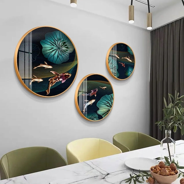 Different Size 3PC Circle Canvas / Crystal Porcelain / LED Wall Art Lamp Abstract Wall Hanging