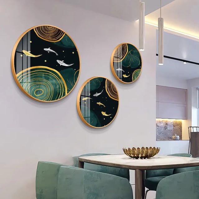 Different Size 3PC Circle Canvas / Crystal Porcelain / LED Wall Art Lamp Abstract Wall Hanging