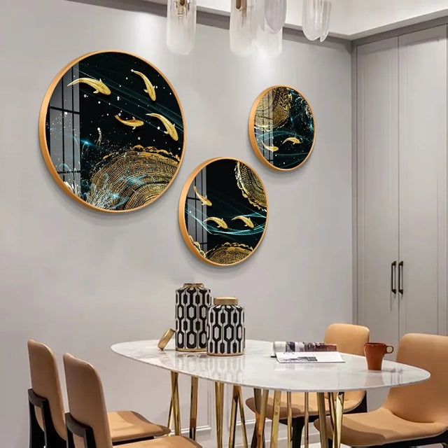 Different Size 3PC Circle Canvas / Crystal Porcelain / LED Wall Art Lamp Abstract Wall Hanging