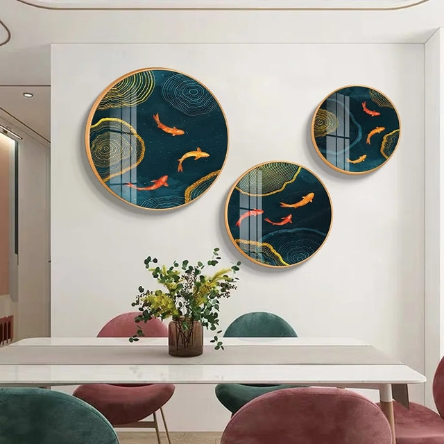 Different Size 3PC Circle Canvas / Crystal Porcelain / LED Wall Art Lamp Abstract Wall Hanging