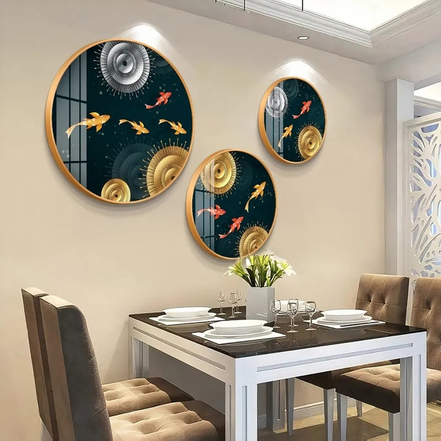 Different Size 3PC Circle Canvas / Crystal Porcelain / LED Wall Art Lamp Abstract Wall Hanging