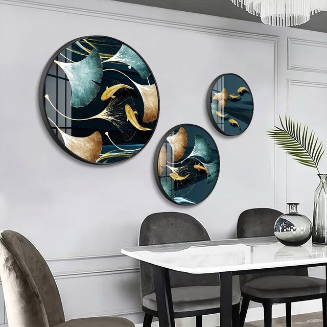 Different Size 3PC Circle Canvas / Crystal Porcelain / LED Wall Art Lamp Abstract Wall Hanging