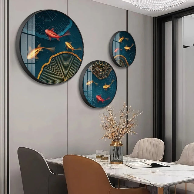 Different Size 3PC Circle Canvas / Crystal Porcelain / LED Wall Art Lamp Abstract Wall Hanging