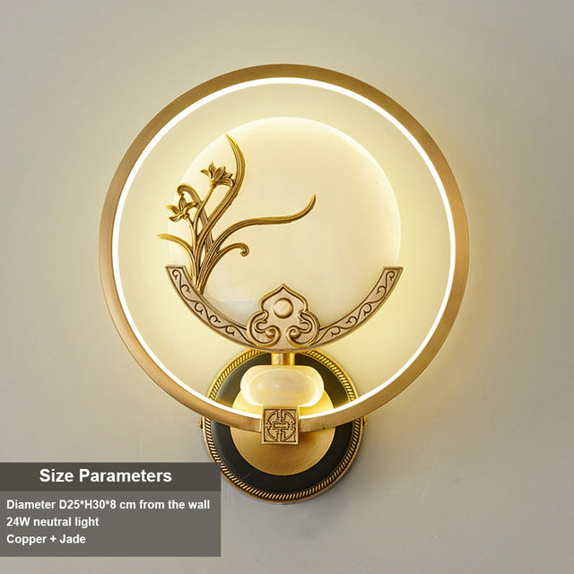 FINAL LED Chines Copper and Jade  Wall Lamp