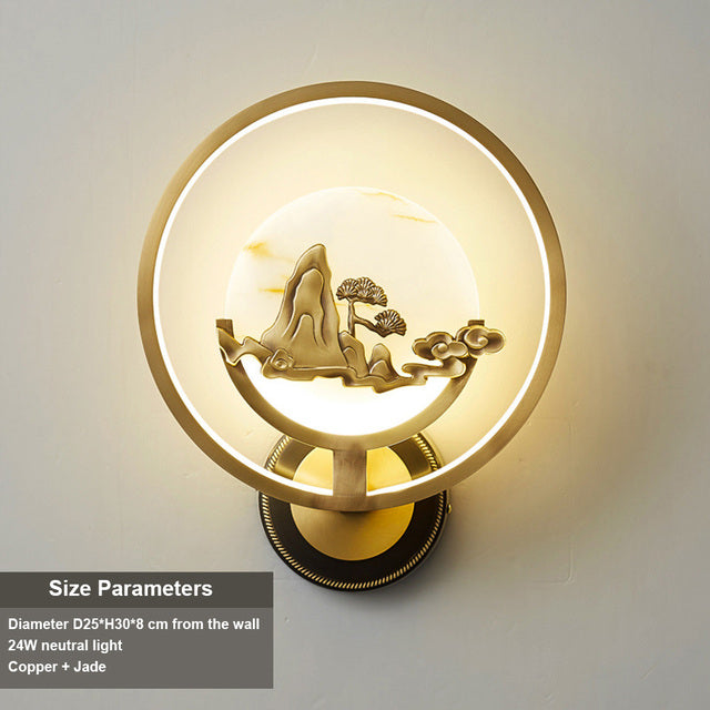 FINAL LED Chines Copper and Jade  Wall Lamp