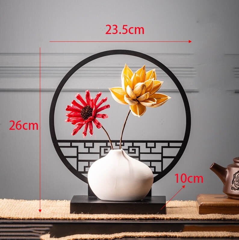 Hollow Donut Oval Vase -  Wooden Frame Crafts Ceramic Vase Decoration