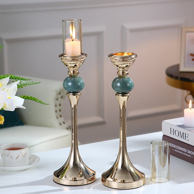 Candle Holders - Metal Candlestick Gold Columns and table Clock