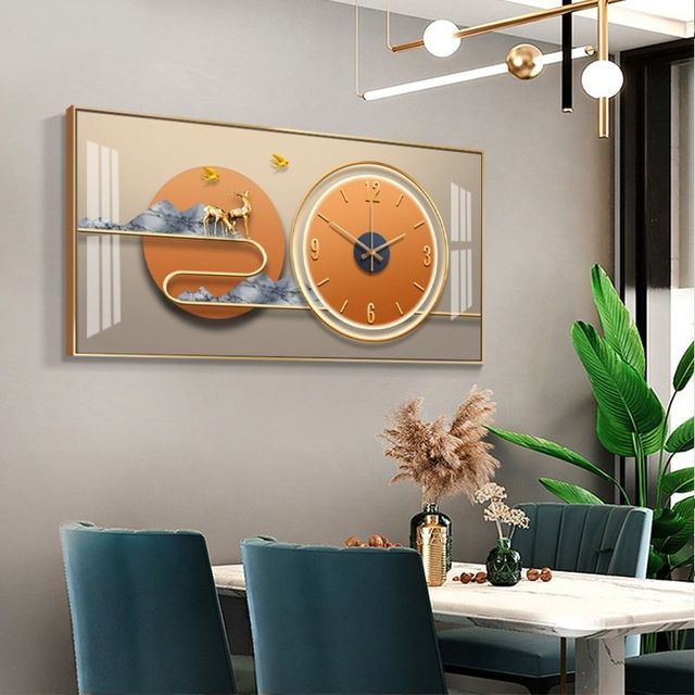 Rectangular Landscape Crystal Porcelain Clock Wall Hanging