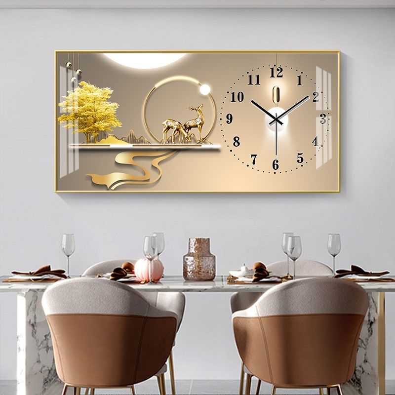 Rectangular landscape Crystal Porcelain Clock Wall Hanging