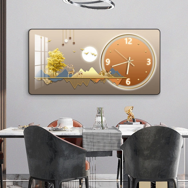 Rectangular landscape Crystal Porcelain Clock Wall Hanging