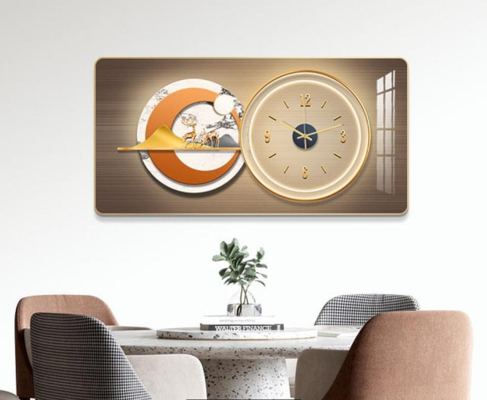 Rectangular Landscape Crystal Porcelain Clock Wall Hanging