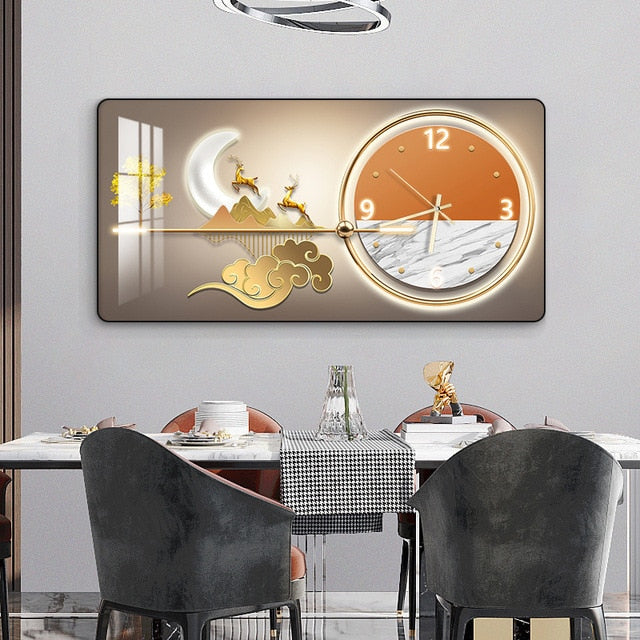 Rectangular Landscape Crystal Porcelain Clock Wall Hanging