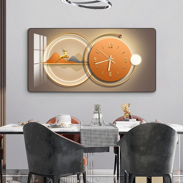 Rectangular Landscape Crystal Porcelain Clock Wall Hanging