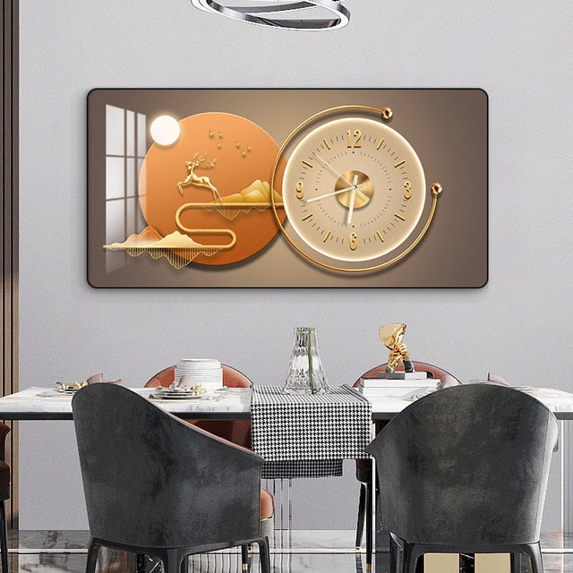Rectangular Landscape Crystal Porcelain Clock Wall Hanging