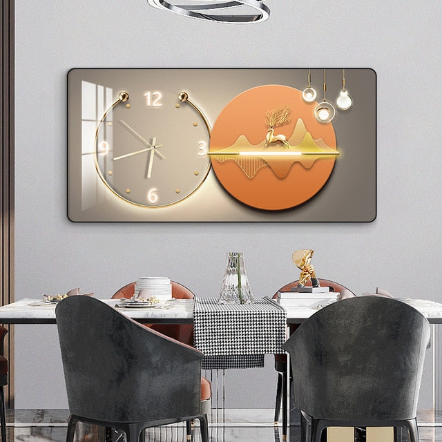 Rectangular Landscape Crystal Porcelain Clock Wall Hanging