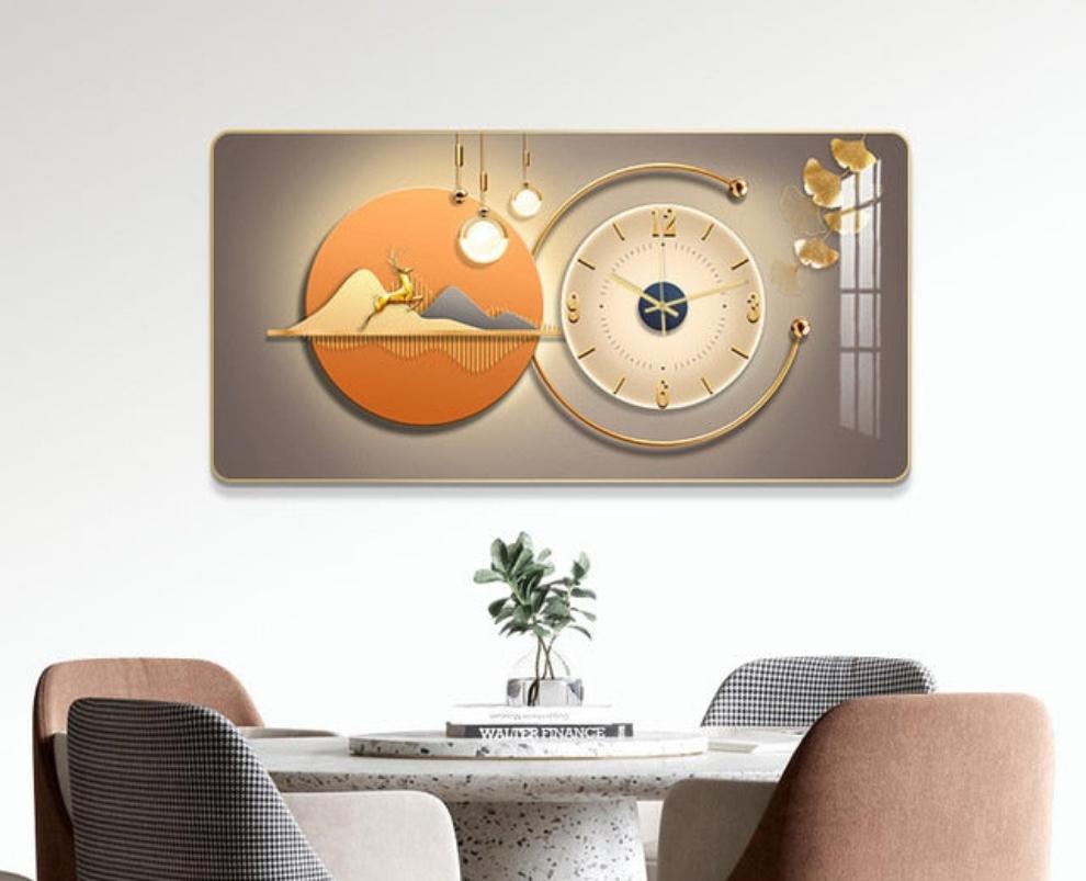 Rectangular Landscape Crystal Porcelain Clock Wall Hanging
