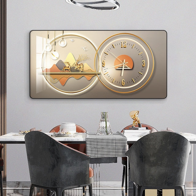 Rectangular landscape Crystal Porcelain Clock Wall Hanging