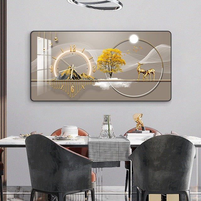 Rectangular landscape Crystal Porcelain Clock Wall Hanging