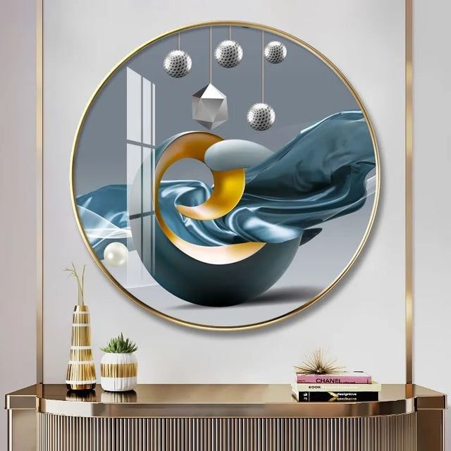 FINAL Single Circle Canvas / Crystal Porcelain / LED Wall Art Lamp Abstract Wall Hanging