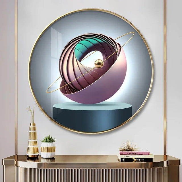 FINAL Single Circle Canvas / Crystal Porcelain / LED Wall Art Lamp Abstract Wall Hanging