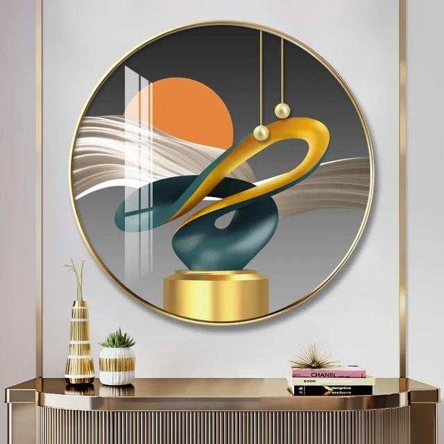 FINAL Single Circle Canvas / Crystal Porcelain / LED Wall Art Lamp Abstract Wall Hanging