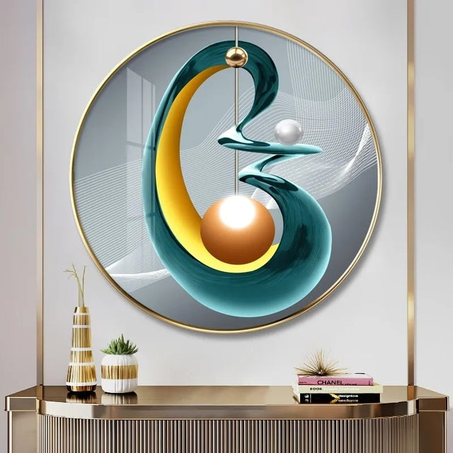 FINAL Single Circle Canvas / Crystal Porcelain / LED Wall Art Lamp Abstract Wall Hanging
