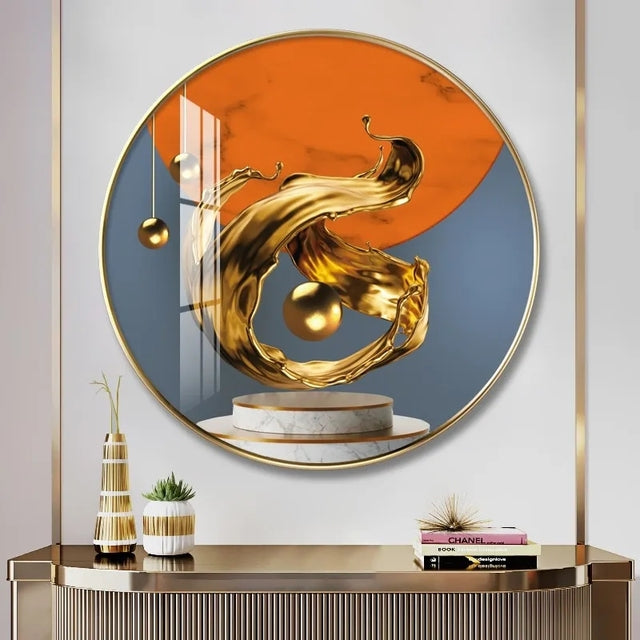 FINAL Single Circle Canvas / Crystal Porcelain / LED Wall Art Lamp Abstract Wall Hanging