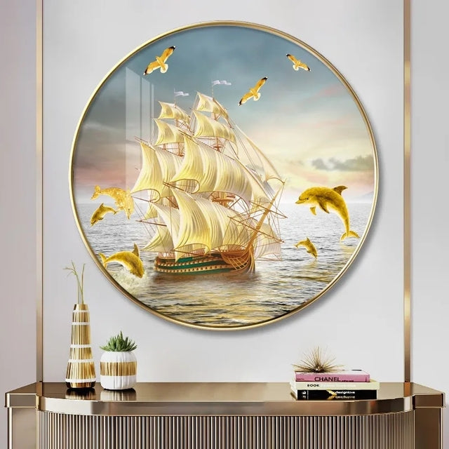 FINAL Single Circle Canvas / Crystal Porcelain / LED Wall Art Lamp Abstract Wall Hanging