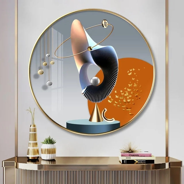 FINAL Single Circle Canvas / Crystal Porcelain / LED Wall Art Lamp Abstract Wall Hanging