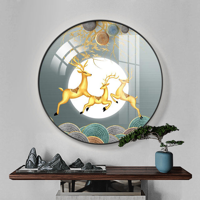 FINAL Single Circle Canvas / Crystal Porcelain / LED Wall Art Lamp Abstract Wall Hanging