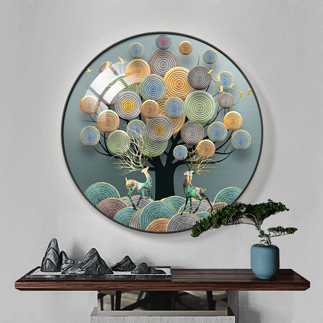 FINAL Single Circle Canvas / Crystal Porcelain / LED Wall Art Lamp Abstract Wall Hanging