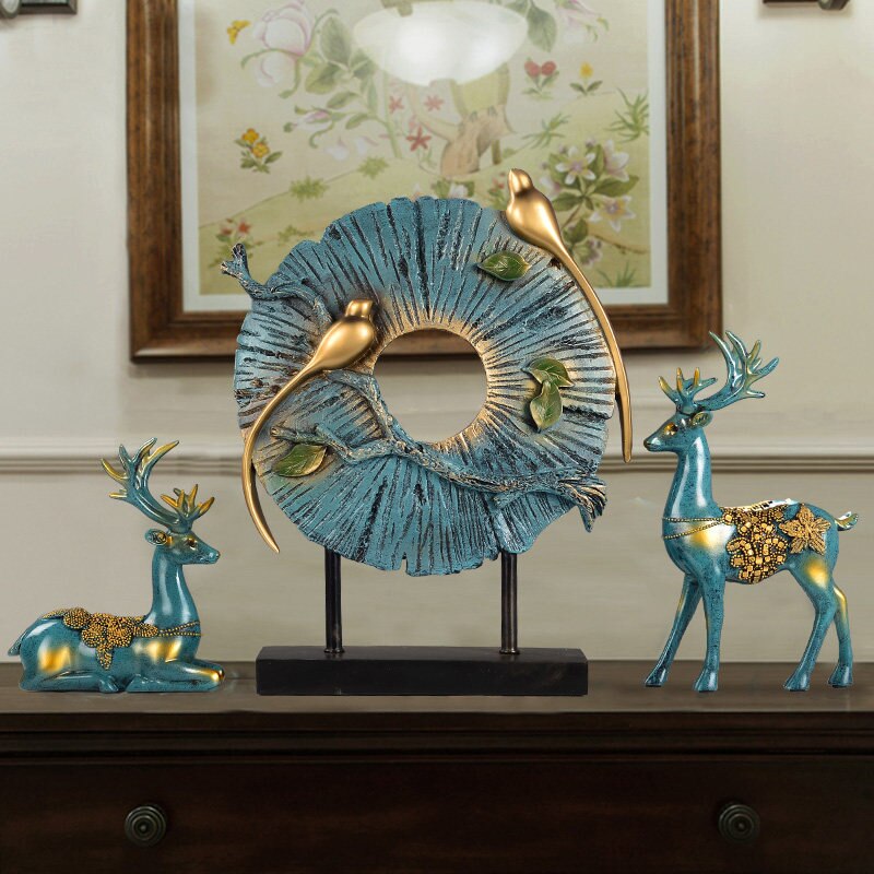 Standing Disk - Decorative Standing Disk with Modern Luxury Lucky Deer Resin Set